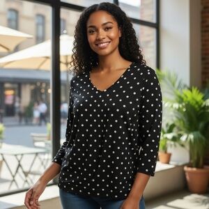 French Laundry Black and White Polka Dot Long Sleeve Top